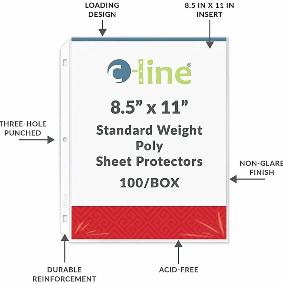 C-Line® Polypropylene Top-Loading Sheet Protectors, 8 1/2" x 11", Standard Weight, Nonglare, Box Of 100