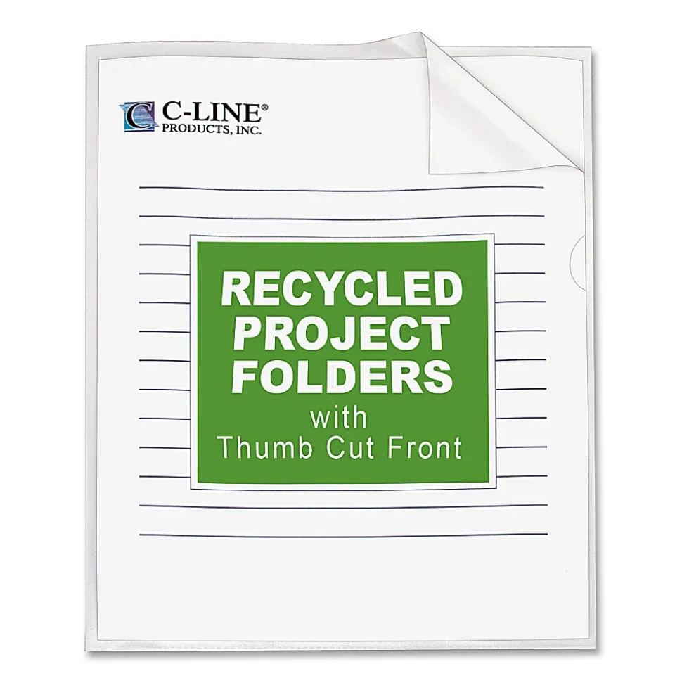 C-Line® Project Folders, Letter Size (8 1/2" x 11"), 70% Recycled, Clear, Box Of 25