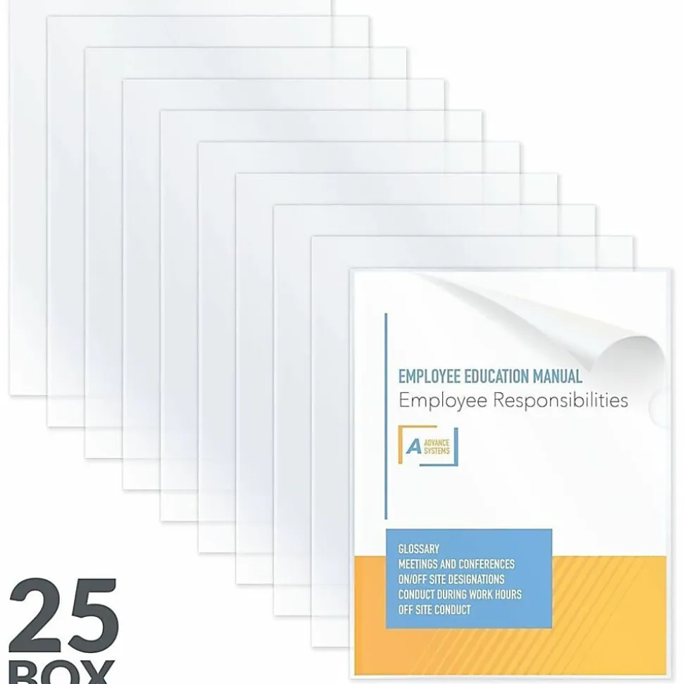 C-Line® Project Folders, Letter Size (8 1/2" x 11"), 70% Recycled, Clear, Box Of 25