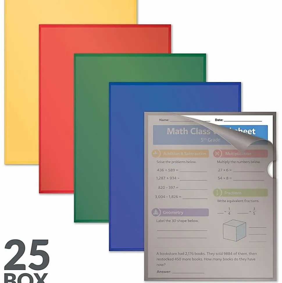 C-Line® Project Folders, Letter Size (8 1/2" x 11"), 70% Recycled, Assorted Colors, Box Of 25