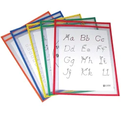 C Line® Reusable Dry-Erase Pockets, 9" x 12", Assorted Primary Colors, Pack Of 25