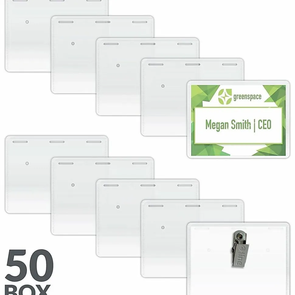 C-Line Sealed Clip Style Badge Holder Kit, Top Loading, 2 1/4" x 3 1/2", Pack Of 50