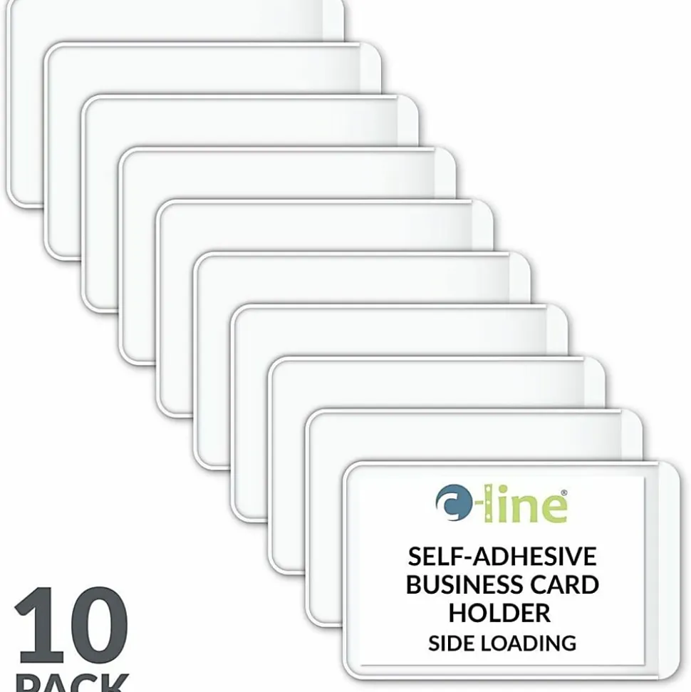C-Line® Self-Adhesive Business Card Holders, 2" x 3 1/2", Clear, Pack Of 10