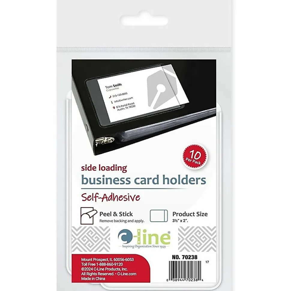 C-Line® Self-Adhesive Business Card Holders, 2" x 3 1/2", Clear, Pack Of 10
