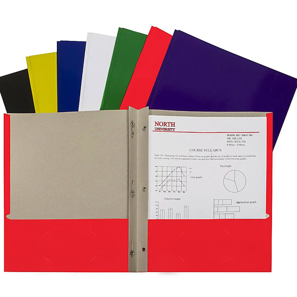 C-Line® Two-Pocket Paper Portfolio Folder With Prongs, Assorted Colors, Pack Of 48