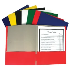 C-LineĀ® Two-Pocket Paper Portfolio Folder Without Prongs, Letter Size (8-1/2" x 11"), Assorted Colors, Pack Of 60