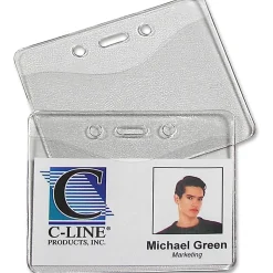 C-Line® Vinyl Horizontal ID Badge Holders, 2 3/8" x 3 3/8", Clear, Pack Of 100