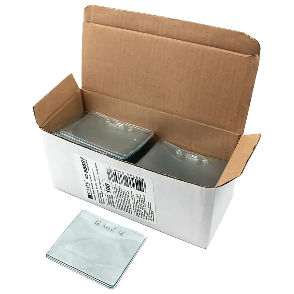 C-Line® Vinyl Horizontal ID Badge Holders, 2 3/8" x 3 3/8", Clear, Pack Of 100
