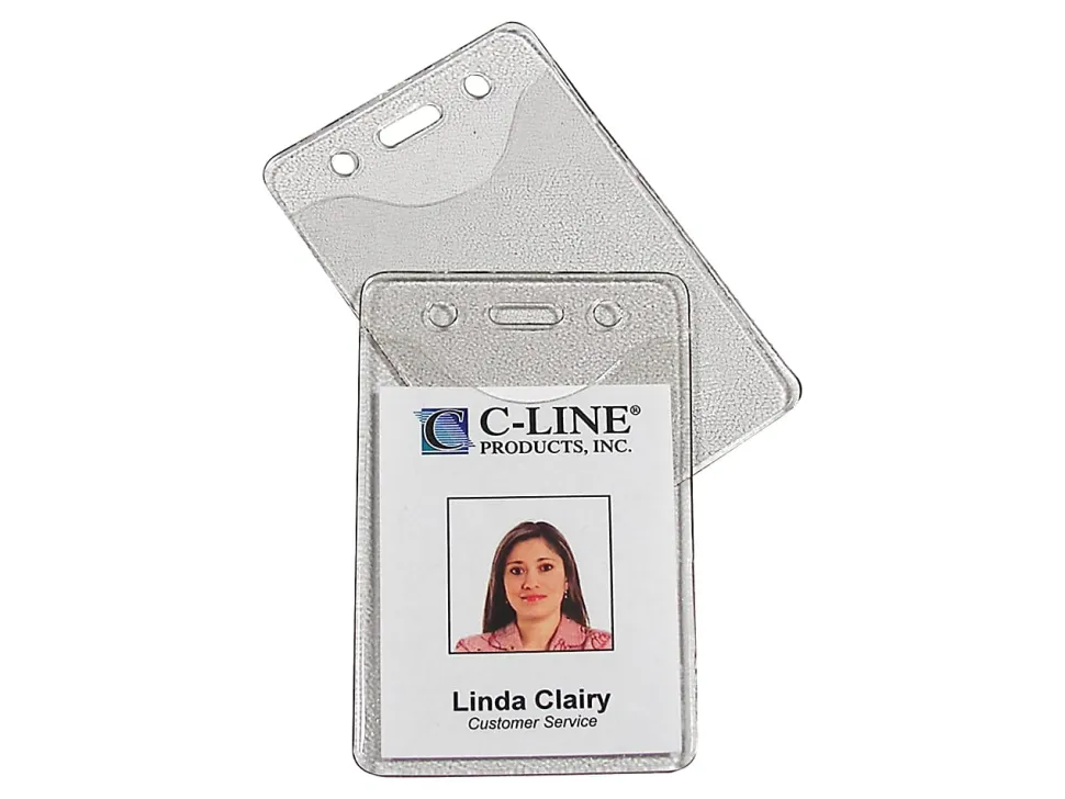 C-Line® Vinyl Vertical ID Badge Holders, 2 3/8" x 3 3/8", Clear, Pack Of 100