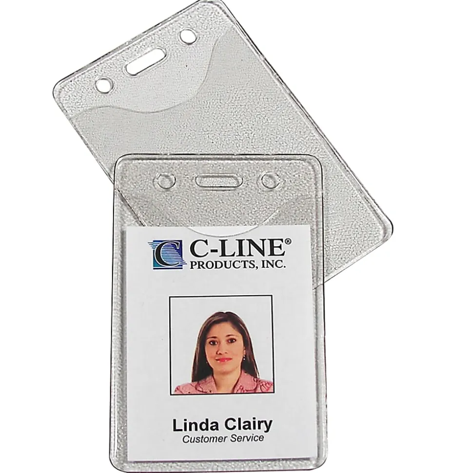 C-Line® Vinyl Vertical ID Badge Holders, 2 3/8" x 3 3/8", Clear, Pack Of 100