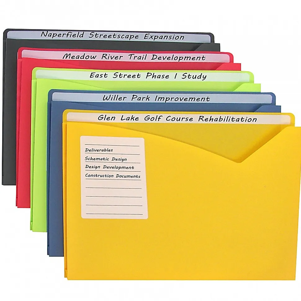 C-Line Write-On Poly File Jackets, 8-1/2" x 11", Assorted Colors, Box Of 25 Jackets