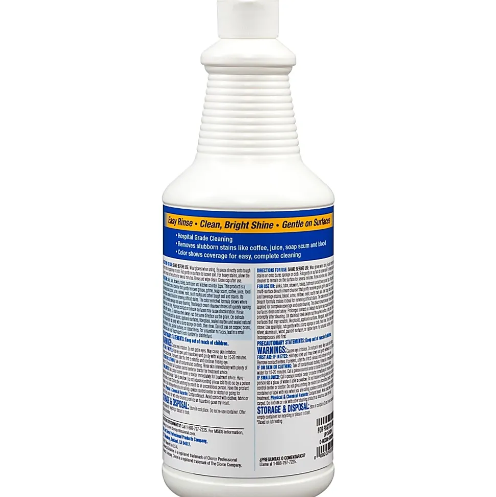 Clorox Bleach Cream Cleanser - Cream Cleanser - 32 fl oz (1 quart) - 8 / Carton - Clear