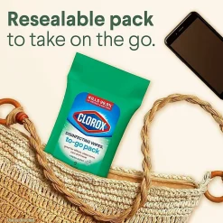 Clorox Bleach-Free Disinfecting Wipes, To-Go Pack, Fresh Scent, 2-13/16” x 6-9/16”, 9 Wipes Per Pack, White, Case Of 24 Packs