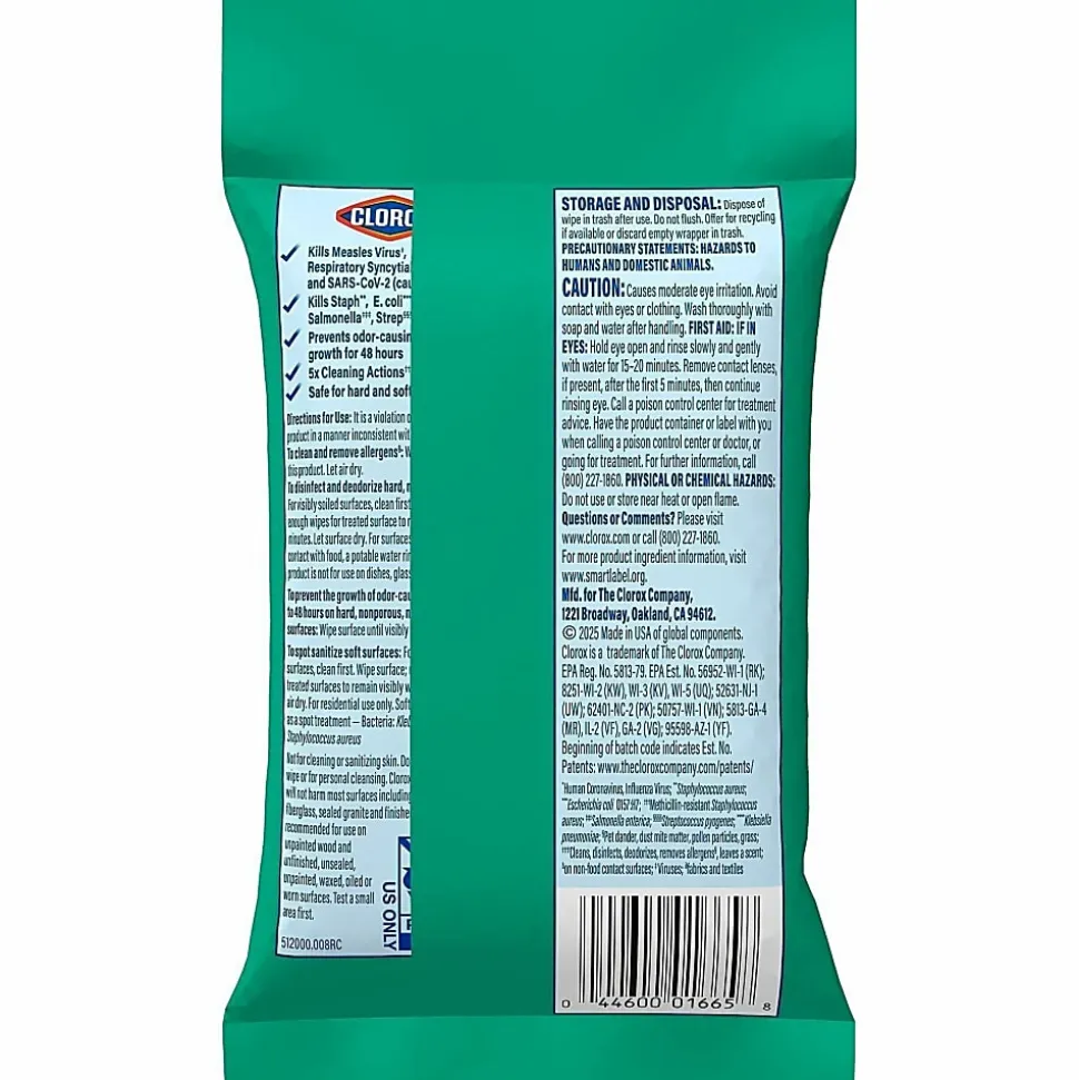 Clorox Bleach-Free Disinfecting Wipes, To-Go Pack, Fresh Scent, 2-13/16” x 6-9/16”, 9 Wipes Per Pack, White, Case Of 24 Packs
