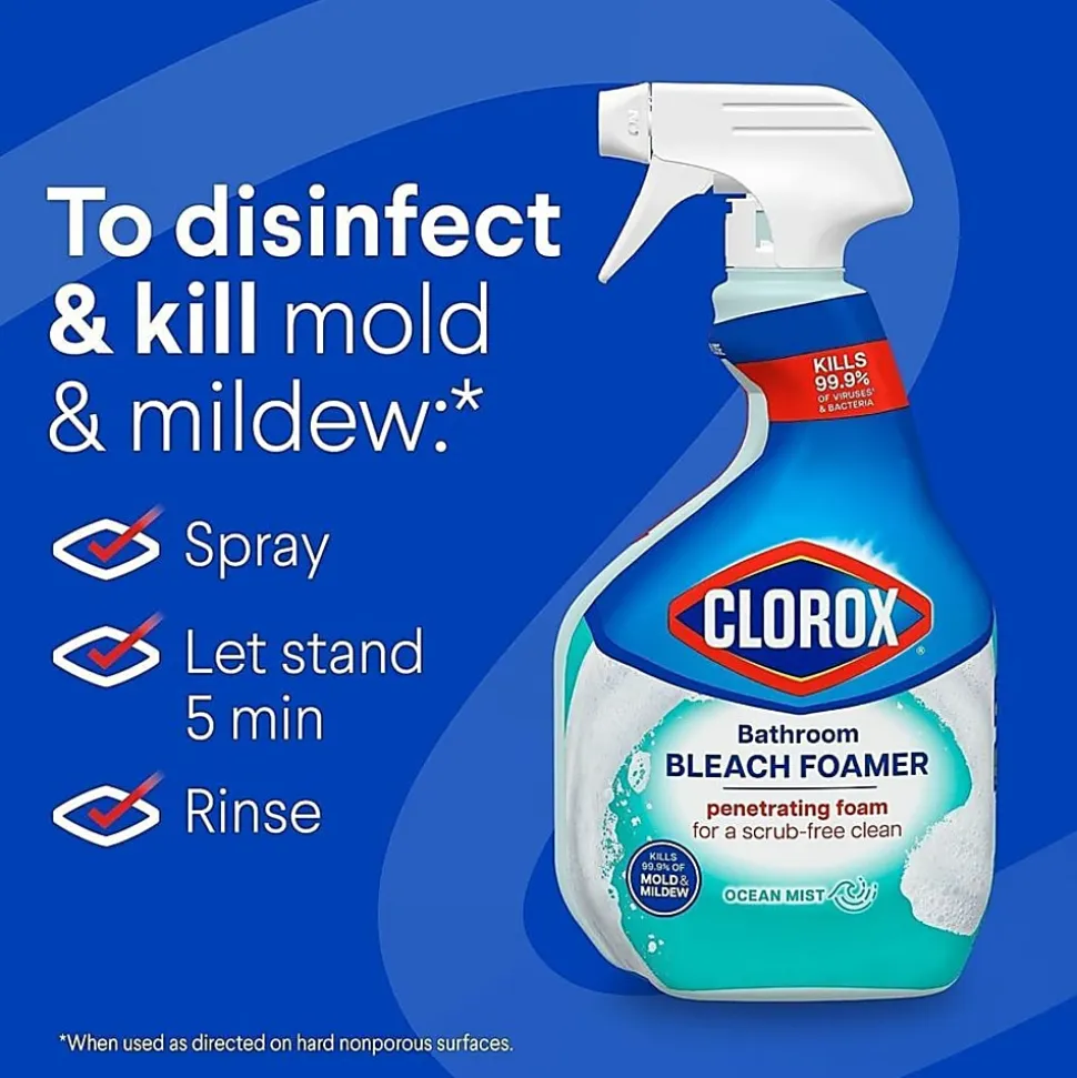 Clorox Disinfecting Bathroom Foamer with Bleach - For Bathroom - 30 fl oz - Ocean Mist Scent - Disinfectant - Clear Spray Bottle - 9/Carton - 30614CT