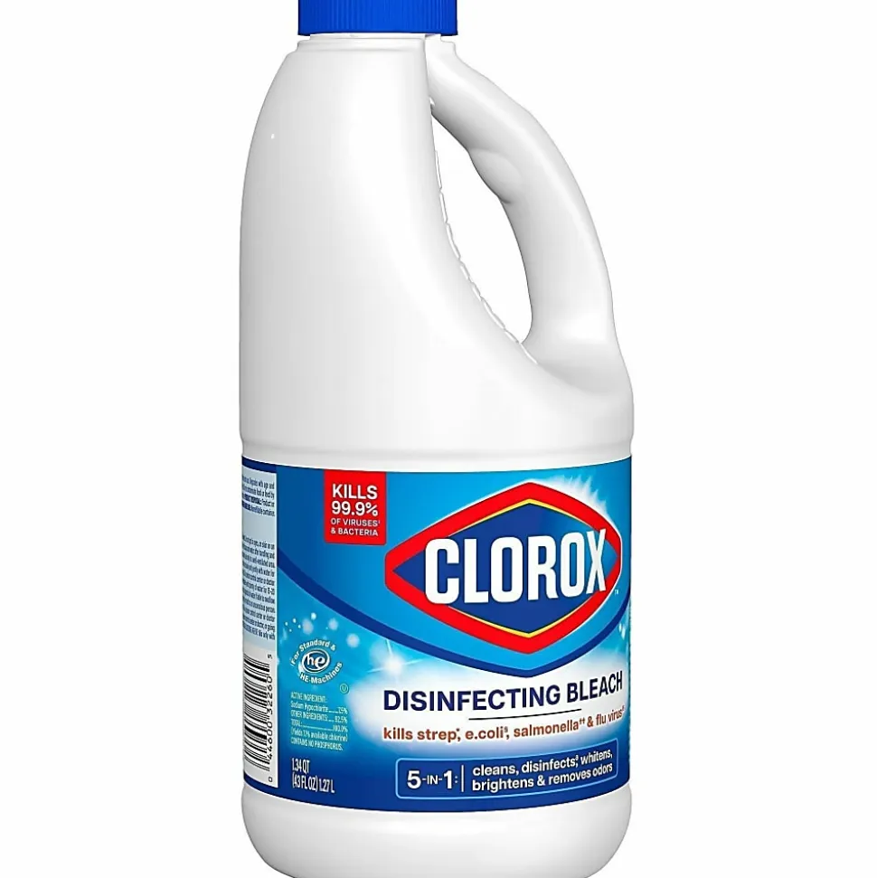 Clorox Disinfecting Bleach Concentrate, Regular Scent, 43 Oz, White, Carton Of 6 Jugs