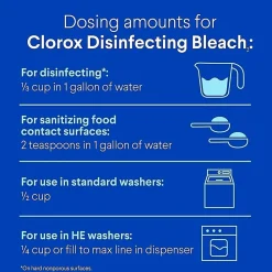 Clorox Disinfecting Bleach Concentrate, Regular Scent, 43 Oz, White, Carton Of 6 Jugs