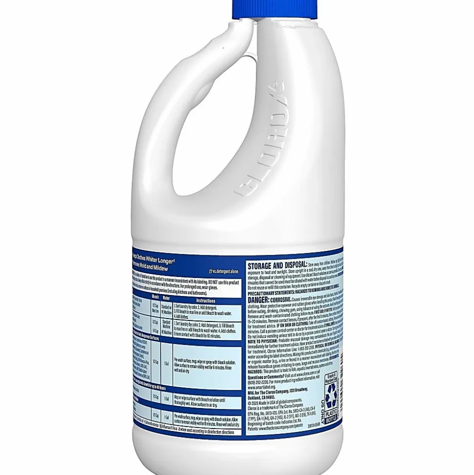 Clorox Disinfecting Bleach Concentrate, Regular Scent, 43 Oz, White, Carton Of 6 Jugs