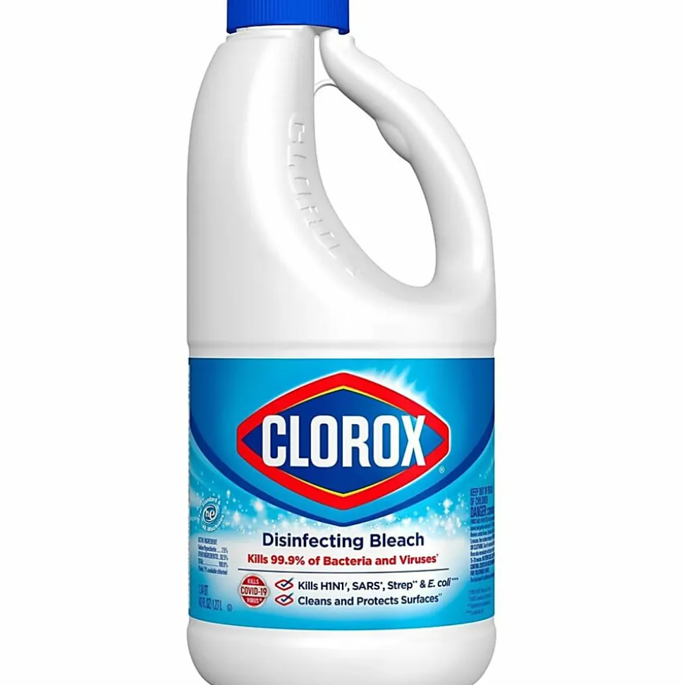 Clorox Disinfecting Bleach Concentrate, Regular Scent, 43 Oz, White, Carton Of 6 Jugs