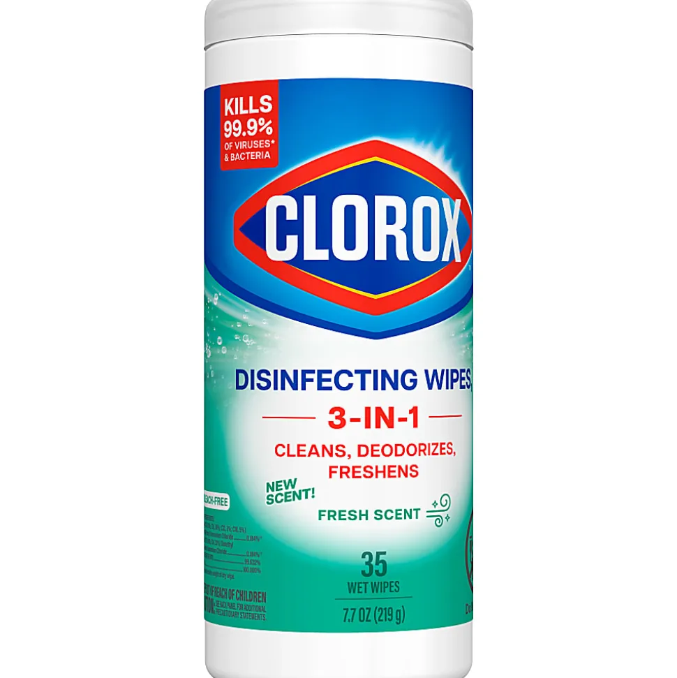 Clorox® Disinfecting Bleach Free Cleaning Wipes, Fresh Scent, 35 Wipes Per Canister, Box Of 12 Canisters