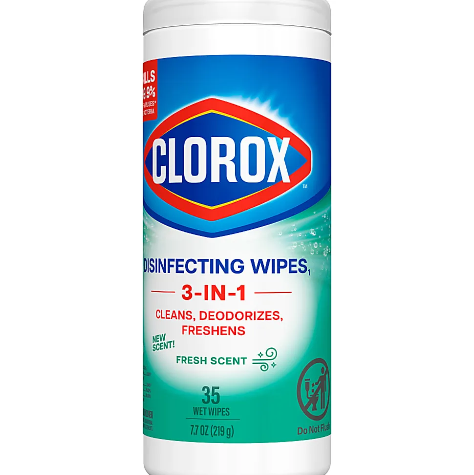 Clorox® Disinfecting Bleach Free Cleaning Wipes, Fresh Scent, 35 Wipes Per Canister, Box Of 12 Canisters