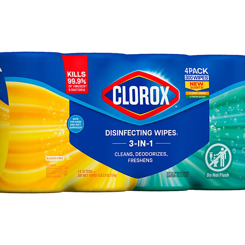 Clorox Disinfecting Cleaning Wipes Variety Pack, Bleach Free, Fresh Scent and Crisp Lemon, 75 Count Each, Pack of 4