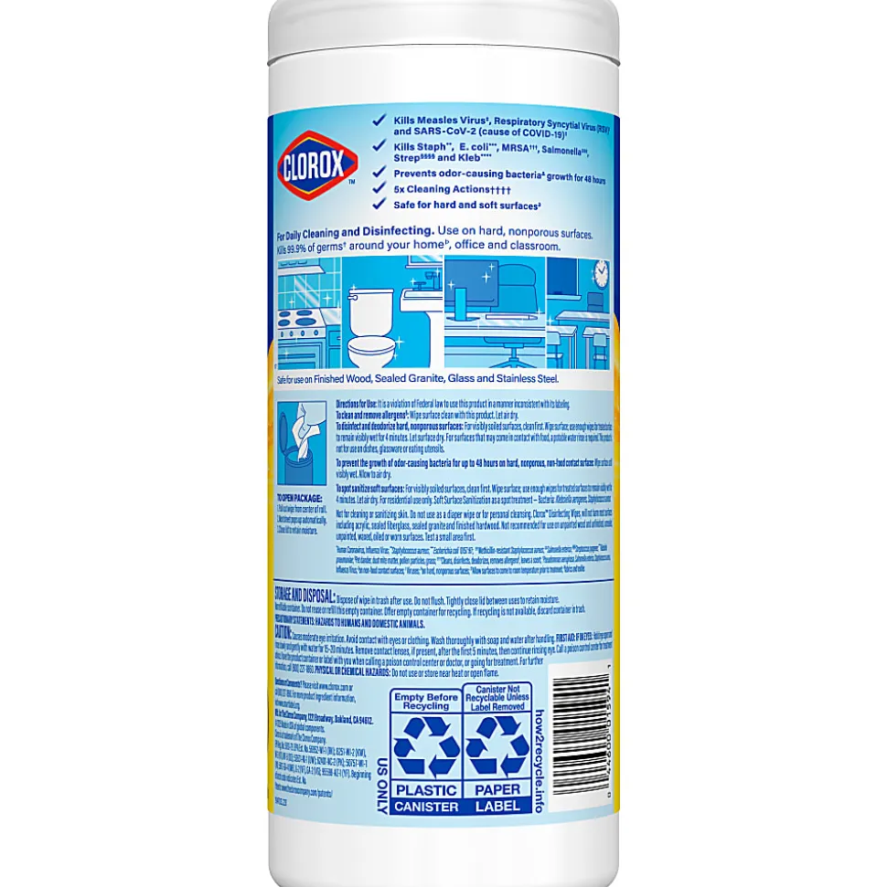 Clorox Disinfecting Wipes, Bleach Free, Crisp Lemon, 35 Wipes Per Pack, Case Of 12 Packs