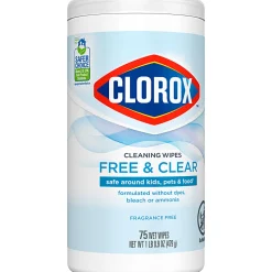 Clorox Free & Clear Cleaning Wipes, Fragrance Free, 75 Wipes Per Canister