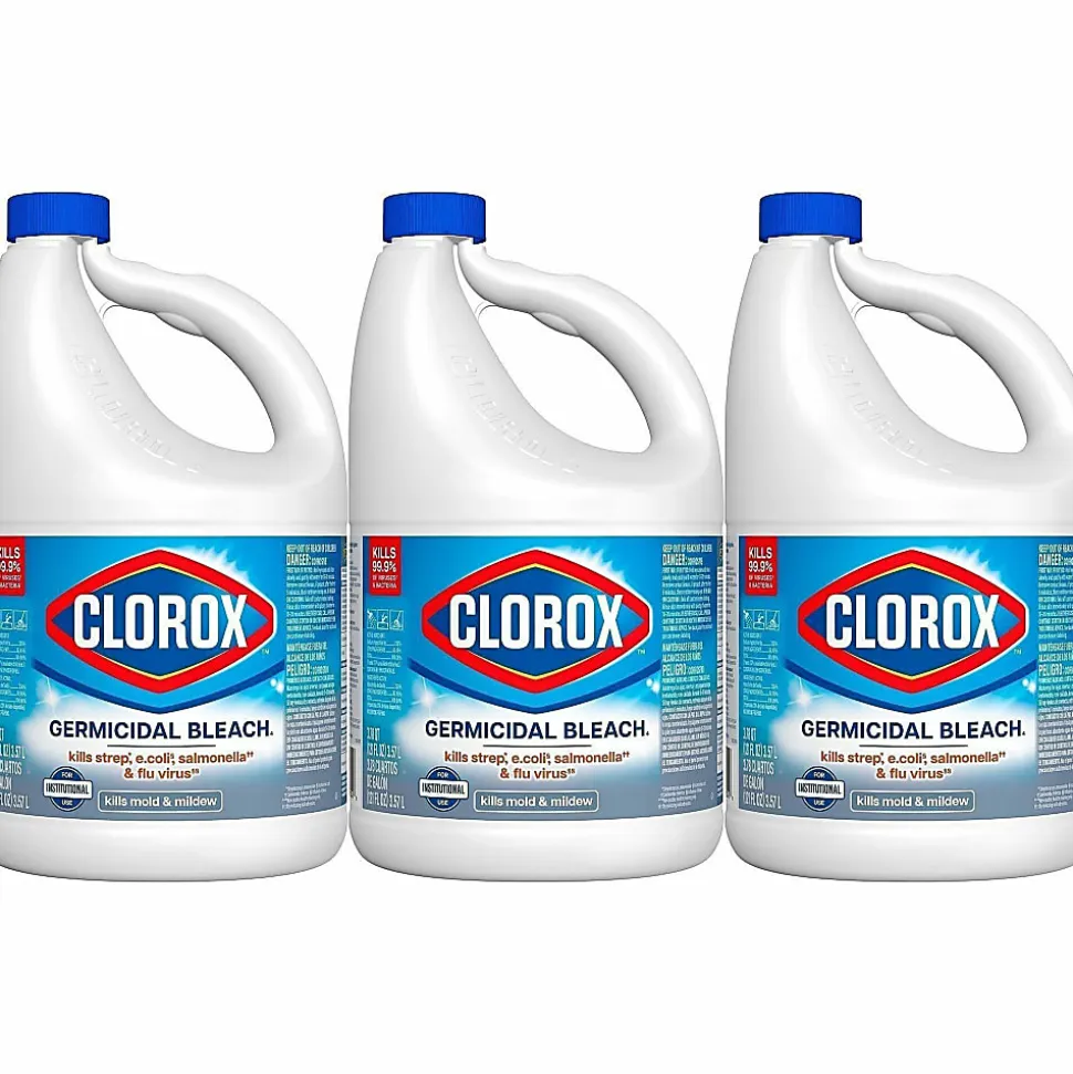 Clorox Germicidal Bleach Concentrate, Regular Scent, 121 Oz, White, Carton Of 3 Jugs