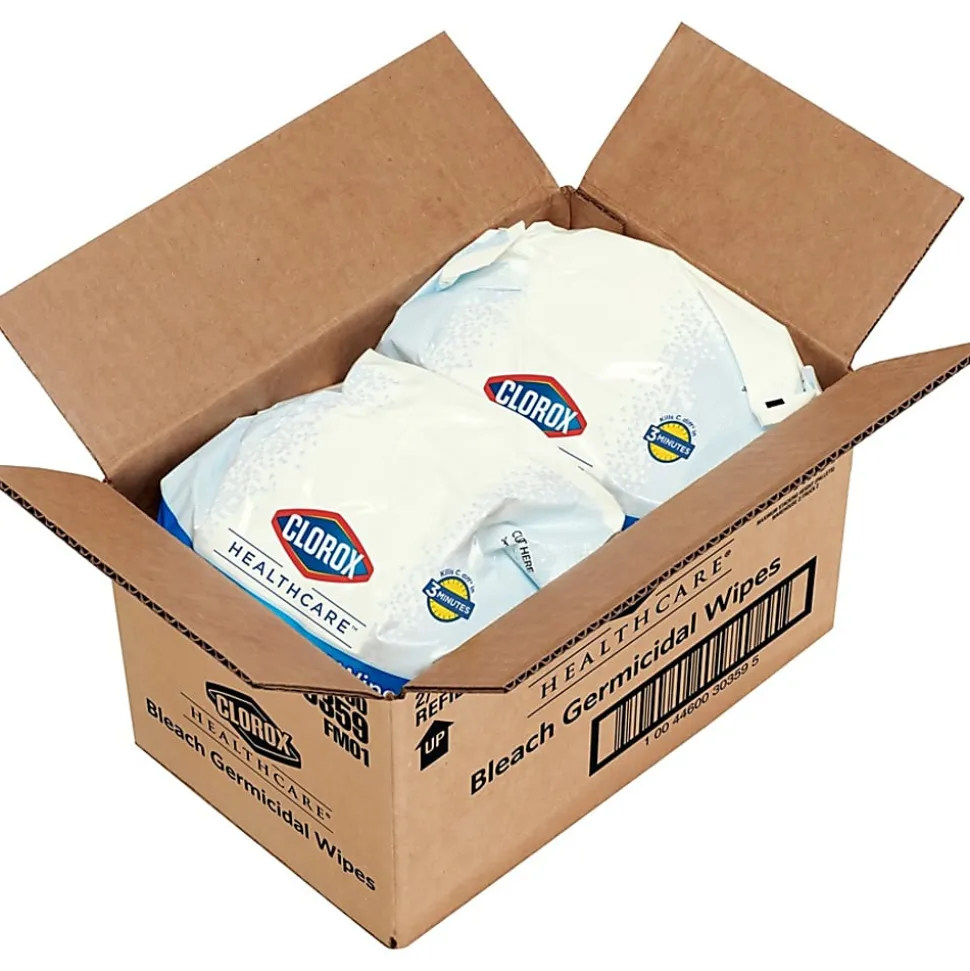 Clorox Healthcare Bleach Germicidal Wipes, 12" x 12", White, 110 Wipes Per Pack, Case Of 2 Packs