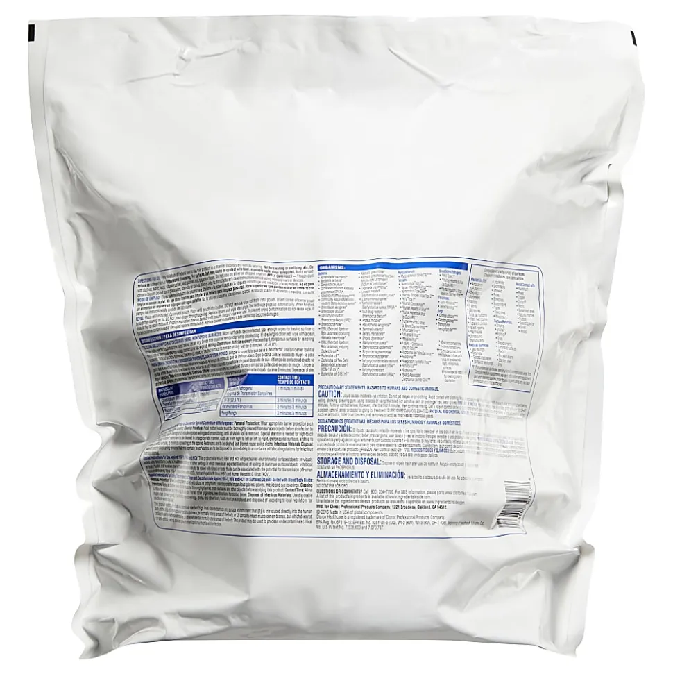 Clorox Healthcare Bleach Germicidal Wipes Refill - Ready-To-Use Wipe - 110 / Bag - 1 Each - White