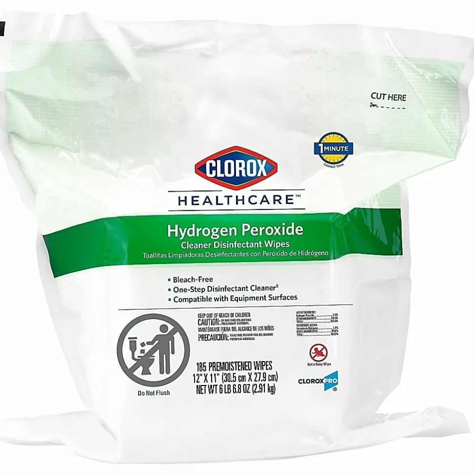 Clorox® Healthcare® Hydrogen Peroxide Disinfecting Wipes, 12" x 11", Pack Of 185