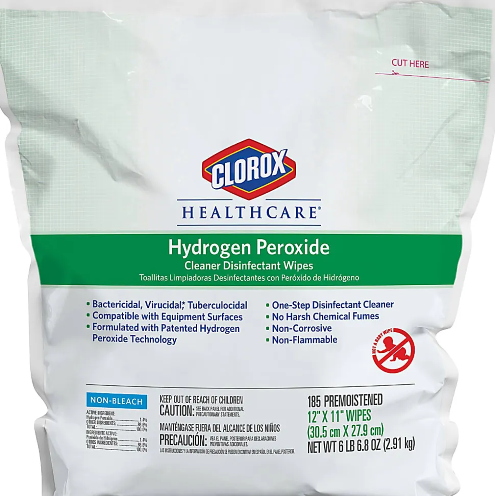 Clorox® Healthcare® Hydrogen Peroxide Disinfecting Wipes, 12" x 11", Pack Of 185