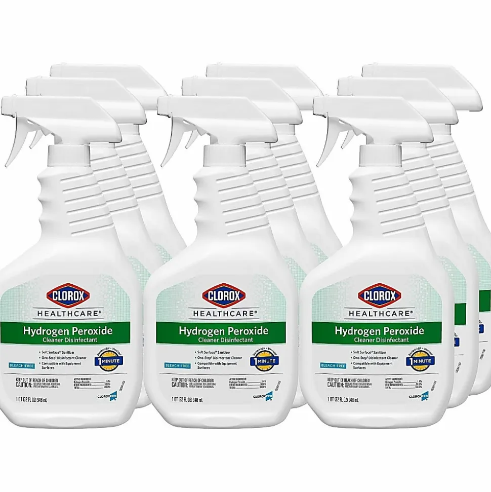 Clorox Healthcare Hydrogen Peroxide Cleaner Disinfectant Spray - 32 fl oz (1 quart) - Bleach-free, Disinfectant, Antibacterial - Clear - 9 / Carton