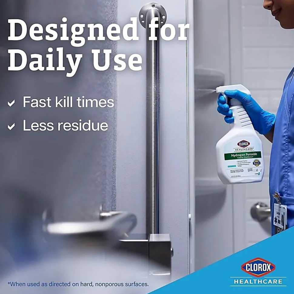 Clorox Healthcare Hydrogen Peroxide Cleaner Disinfectant Spray - 32 fl oz (1 quart) - Bleach-free, Disinfectant, Antibacterial - Clear - 9 / Carton