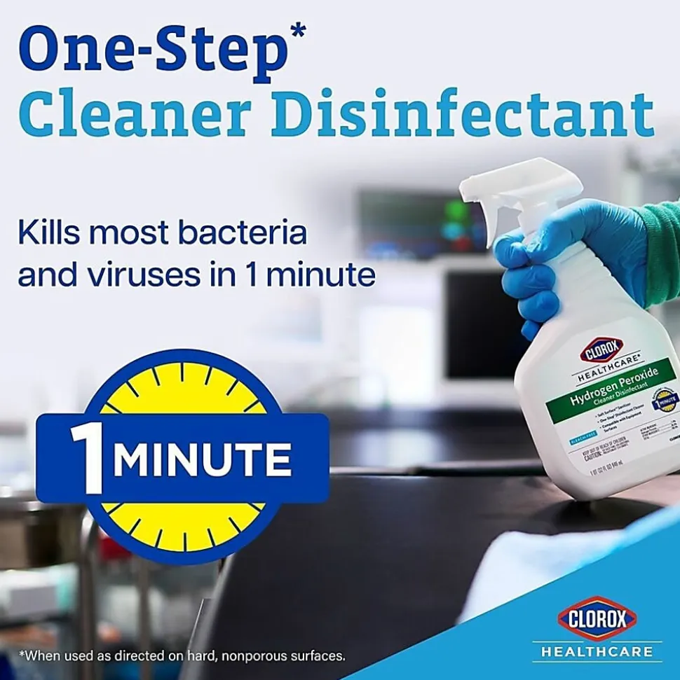 Clorox Healthcare Hydrogen Peroxide Cleaner Disinfectant Spray - 32 fl oz (1 quart) - Bleach-free, Disinfectant, Antibacterial - Clear - 9 / Carton