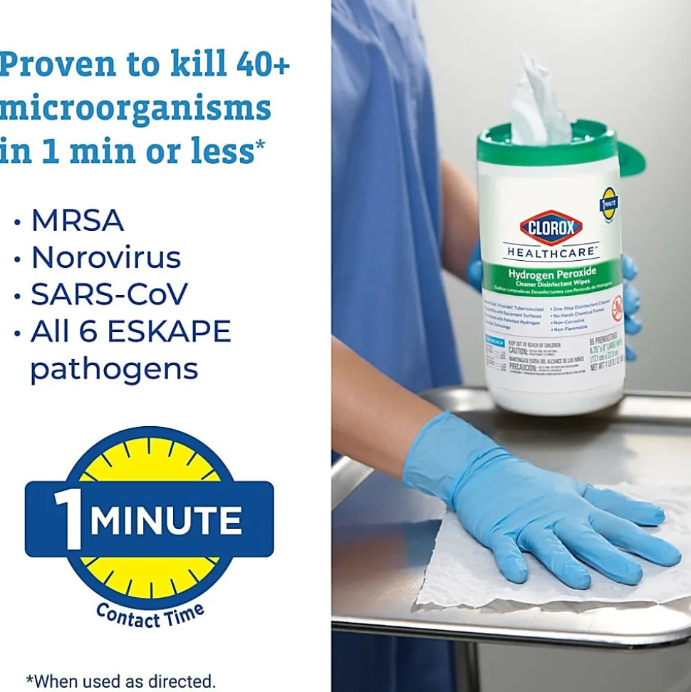 Clorox Healthcare Hydrogen Peroxide Cleaner Disinfectant Wipes, 5-3/4" x 6-3/4", 155 Wipes Per Tub, White, Carton Of 6 Tubs