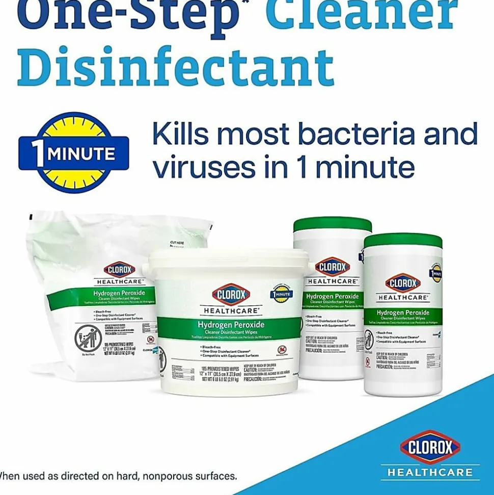 Clorox Healthcare Hydrogen Peroxide Cleaner Disinfectant Wipes, 5-3/4" x 6-3/4", 155 Wipes Per Tub, White, Carton Of 6 Tubs