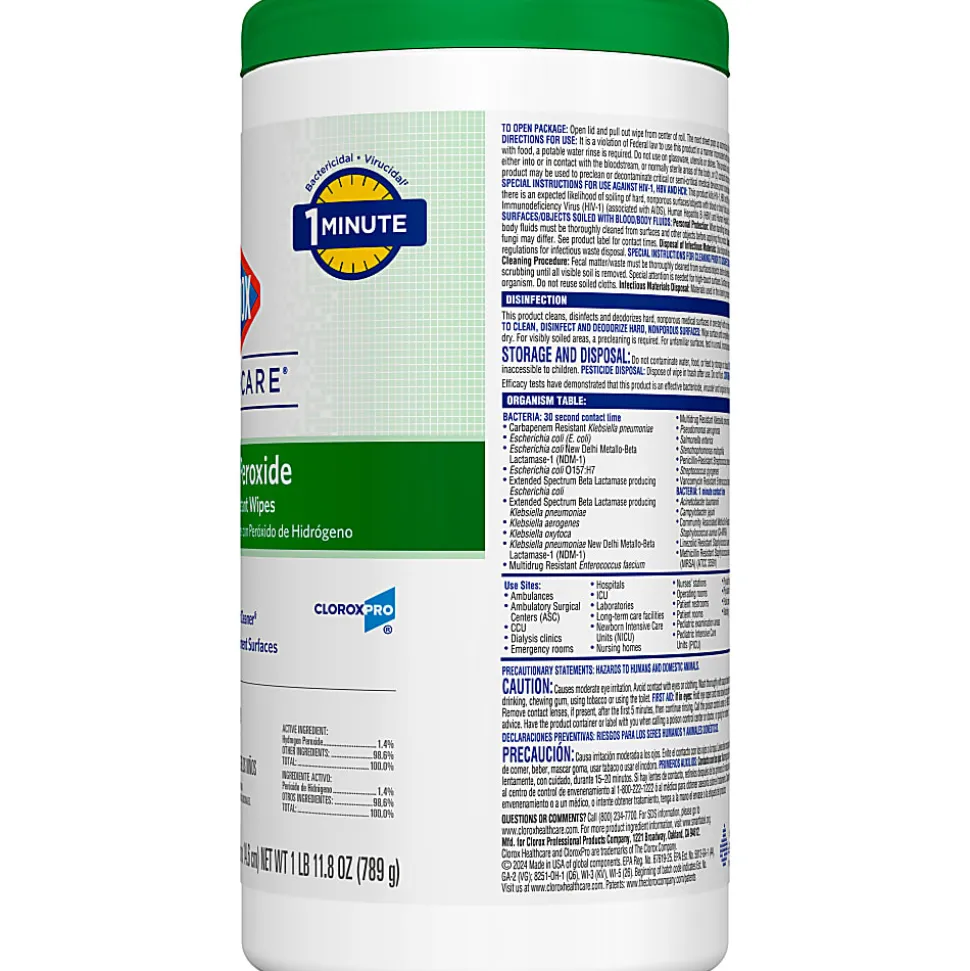 Clorox® Healthcare® Hydrogen Peroxide Wipes, Canister Of 155 Wipes