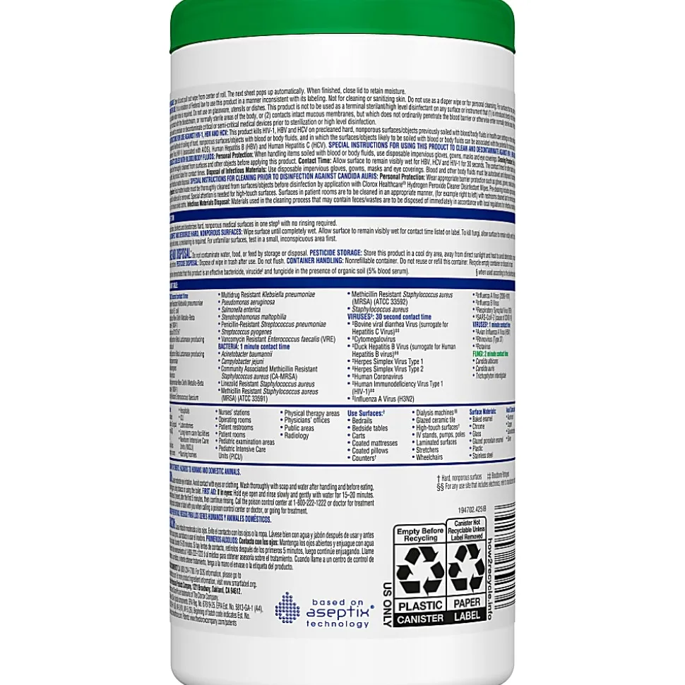 Clorox® Healthcare® Hydrogen Peroxide Wipes, Canister Of 155 Wipes