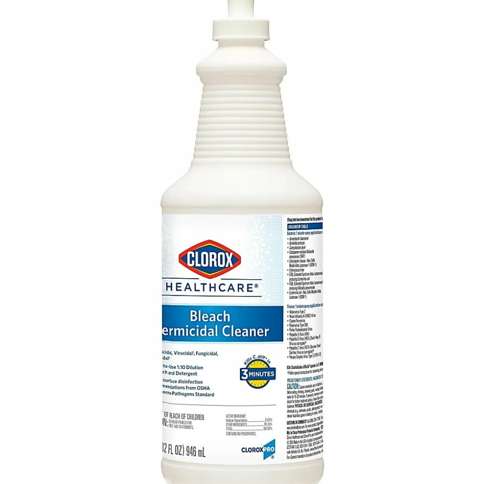 Clorox Healthcare Pull-Top Bleach Germicidal Cleaner - Ready-To-Use - 32 fl oz (1 quart) - Disinfectant, Fast Acting, Refillable, Cleanse, Ant