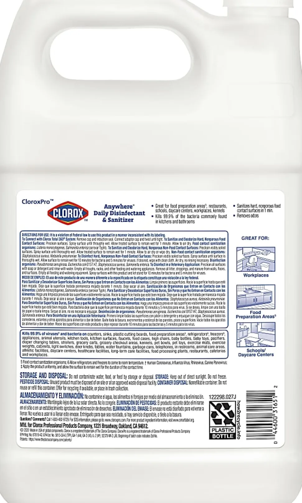 CloroxPro™ Anywhere® Daily Disinfectant and Sanitizing Bottle, 128 Ounces (Pack of 4)