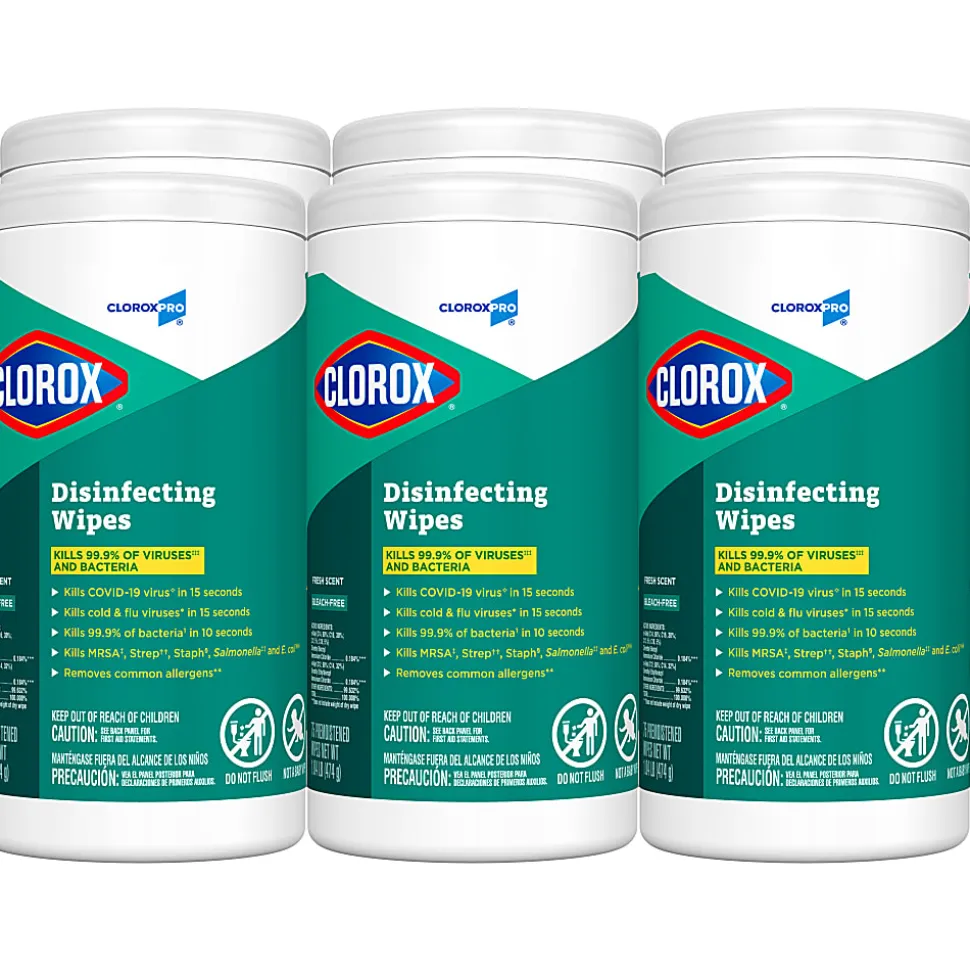 CloroxPro™ Clorox Disinfecting Wipes, Fresh Scent, 75 Wipes Per Canister, Box Of 6 Canisters