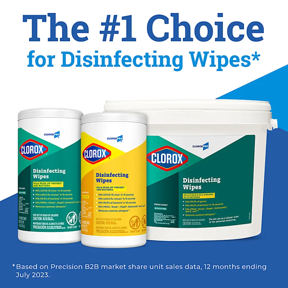 CloroxPro™ Clorox Disinfecting Wipes, Lemon Fresh, 75 Wipes Per Canister, Box Of 6 Canisters