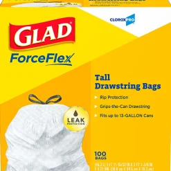 CloroxPro Glad ForceFlex Tall Kitchen Drawstring Trash Bags, 0.78 mil, 13 Gallon, Box of 100 (78374)