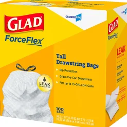 CloroxPro Glad ForceFlex Tall Kitchen Drawstring Trash Bags, 0.78 mil, 13 Gallon, Box of 100 (78374)