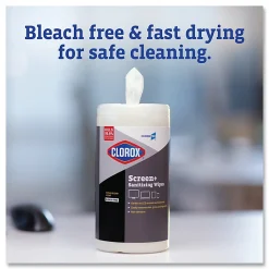 CloroxPro ScreenPlus Screen Sanitizing Wipes, 6x8, Citrus Blend, 75/Canister, 6 Canisters/CT