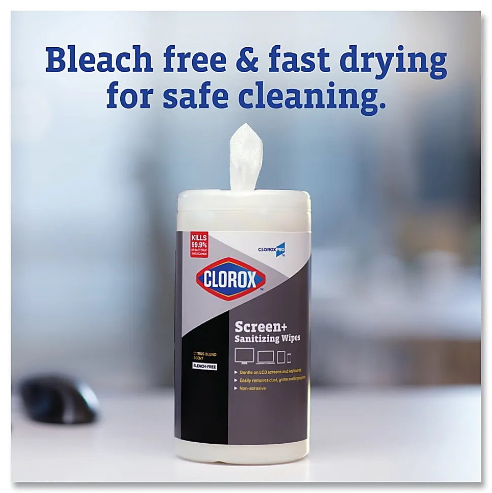 CloroxPro ScreenPlus Screen Sanitizing Wipes, 6x8, Citrus Blend, 75/Canister, 6 Canisters/CT