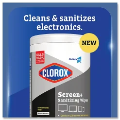 CloroxPro ScreenPlus Screen Sanitizing Wipes, 6x8, Citrus Blend, 75/Canister, 6 Canisters/CT