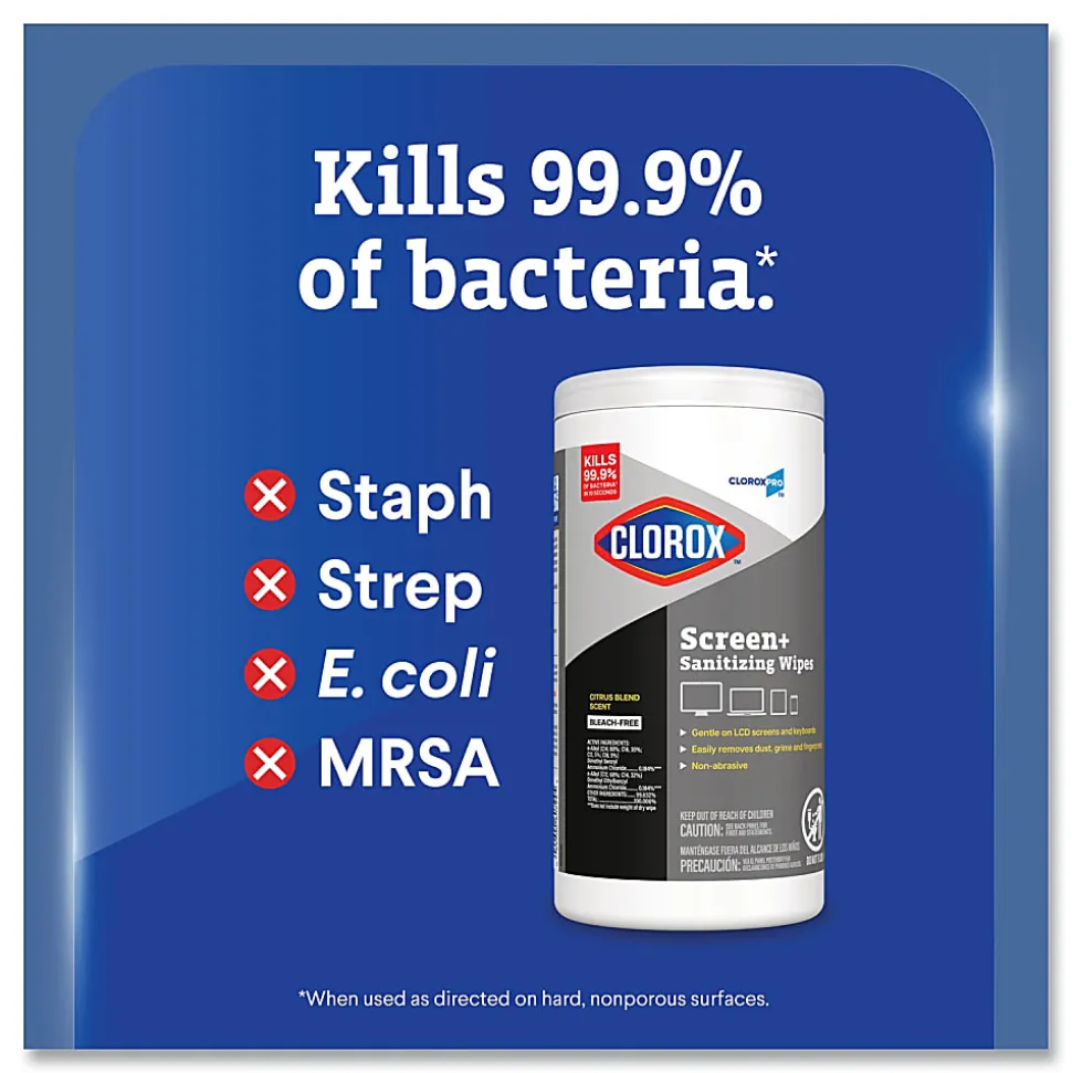 CloroxPro ScreenPlus Screen Sanitizing Wipes, 6x8, Citrus Blend, 75/Canister, 6 Canisters/CT